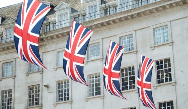 United Kingdom flags hanged near building